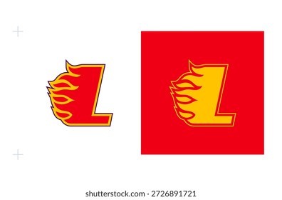 L-Logo with Fiery Design Representing Competitive Passion. Isolated on white background.