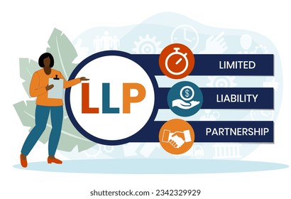 LLP, Limited Liability Partnership. Concept with keywords, people and icons. Flat vector illustration. Isolated on white background.