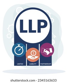LLP, Limited Liability Partnership. Concept with keywords, people and icons. Flat vector illustration. Isolated on white background.