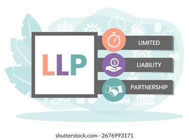 LLP, Limited Liability Partnership. Concept with keywords, people and icons. Flat vector illustration. Isolated on white background.