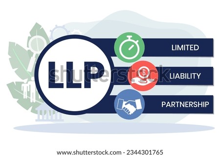 LLP, Limited Liability Partnership. Concept with keywords, people and icons. Flat vector illustration. Isolated on white background.