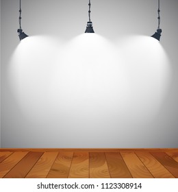 lluminated Stage Lamps with Light Spot Template on wall. Vecor illustration ESP10