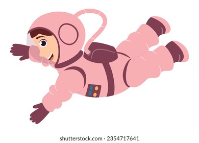 llustartion with a cute astronaut in cartoon style.  Space travel. Cosmic children's background. Vector illustration.
