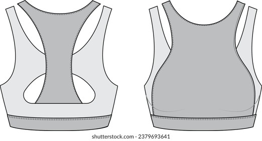 llustration of active bra, Fashion Flat Sketch Vector Illustration, CAD, Technical Drawing, Flat Drawing, Template, Mockup.