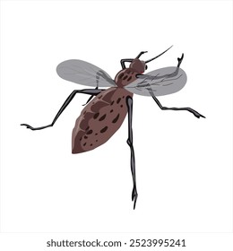 Illustration der Aedes-Aegypt-Mücke, die als Symbol für den Dengue-Fieber-Alarm fliegt. Vektor einzeln auf weißem Hintergrund