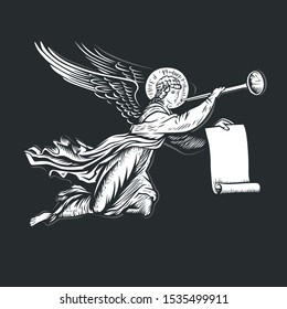 llustration of the angel god. Black and white vector objects.