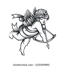 llustration of the angel god. Vector illustration. Black and white vector objects.