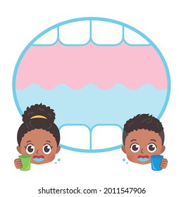 ilustración de un niño negro y un cuadro dental. Como es arte vectorial, se puede editar fácilmente.
