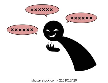 llustration of a black figure and a speech bubble accusation image
