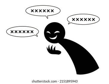 Illustration einer schwarzen Figur und eines Wortblase-Vorwurf-Bild