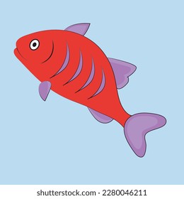 llustration of a cartoon fish.Fish icon . Cute cartoon kawaii colorful aquarium animals. Baby kids collection. White background. Isolated. Flat design. Vector illustration