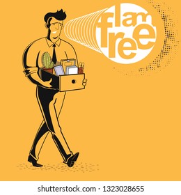 llustration of a character man dismissed from work who becomes a freelancer inscription I am free vector for your design.