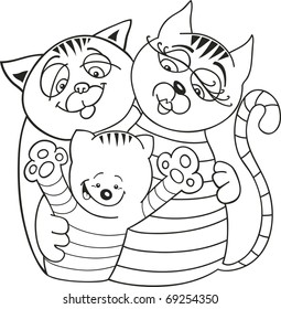 llustration of cheerful cats family for coloring book