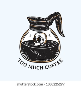 llustration of coffee pot with skull drowned in it