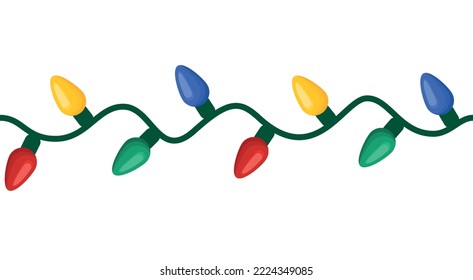 llustration of a colored electric garland. Christmas lights in flat style. Seamless pattern