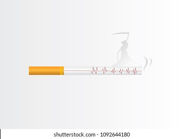 llustration of concept no smoking day world,31 May. Cigarette and heart counting down life with smoke death.World No Tobacco Day