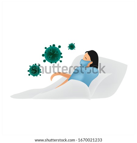 llustration corona patient Featuring Common Viruses, corona , mers. Wuhan virus disease with mask . Corona Virus Cell Vector Illustration. Good for template background, banner, poster, etc.