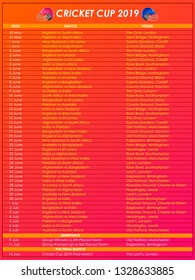 llustration of Cricket Cup 2019 match schedule sports background