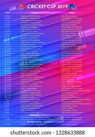 llustration of Cricket Cup 2019 match schedule sports background