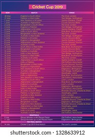 llustration of Cricket Cup 2019 match schedule sports background