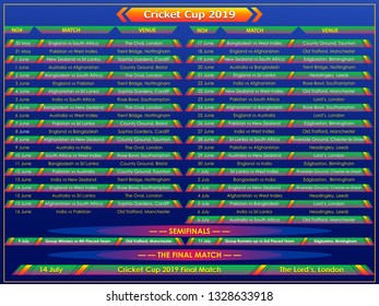 llustration of Cricket Cup 2019 match schedule sports background