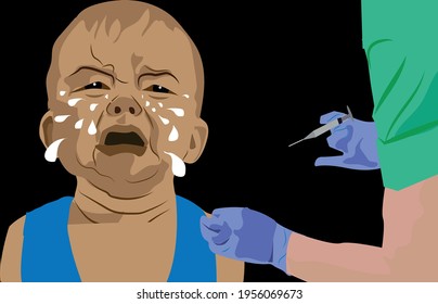 I llustration of Cute little baby boy getting vaccination crying with black back ground concept