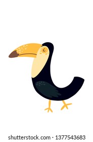 llustration of a cute toucan. A poster on the summer and marine themes. Print for fabric, poster for children's room. Illustration suitable for all ages.