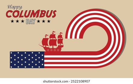 llustration design for a Columbus Day celebration themed greeting card with a semicircle and straight lines that blend together. Perfect for templates, greeting cards, background illustrations, etc