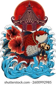 llustration design for Japanese goldfish lovers t-shirt