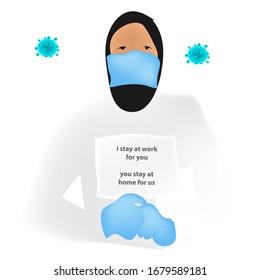 llustration doctor say to stay at home because Common Viruses, corona , mers. Wuhan virus disease with mask . Corona Virus Cell Vector Illustration. Good for template background, banner, poster, etc.