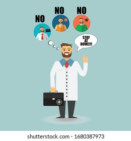 llustration doctor say to stay at home because Common Viruses, corona , mers. 