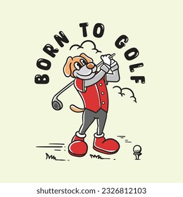 llustration of a dog playing golf and swinging a club