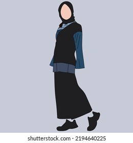 llustration of dress for muslimah (Muslim woman) with combination of Blue tone colour