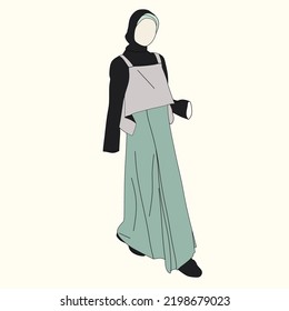llustration of dress for muslimah (Muslim woman) with combination of Sage tone colour