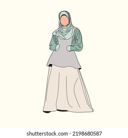 llustration of dress for muslimah (Muslim woman) with combination of Sage tone colour