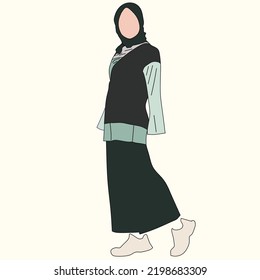 llustration of dress for muslimah (Muslim woman) with combination of Sage tone colour