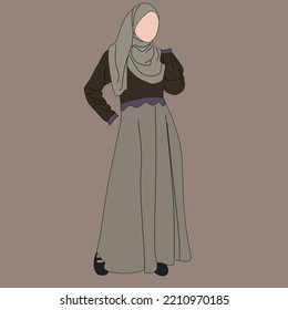 llustration of dress for muslimah (Muslim woman) with combination of Brown and Purple tone colour