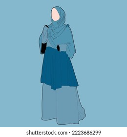 llustration of dress for muslimah (Muslim woman) with combination of Blue Bright tone colour