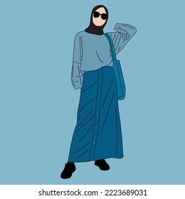 llustration of dress for muslimah (Muslim woman) with combination of Blue Bright tone colour