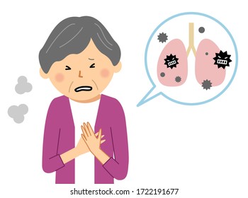 Llustration Of An Elderly Woman With Pneumonia.