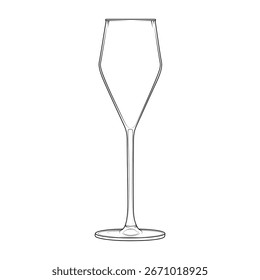 Ilustración de una copa de vino vacía y clásica en un estilo lineal. El diseño minimalista con un contorno negro es perfecto para bares, restaurantes, bares y eventos festivos.