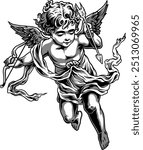 llustration features a cherubic cupid, complete with wings, a bow, and an arrow. Perfect for Valentine's Day or romantic design projects