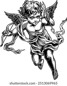 llustration features a cherubic cupid, complete with wings, a bow, and an arrow. Perfect for Valentine's Day or romantic design projects