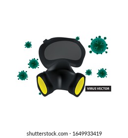 llustration Featuring Common Viruses, corona , mers. Wuhan virus disease with mask . Corona Virus Cell Vector Illustration. Good for template background, banner, poster, etc.