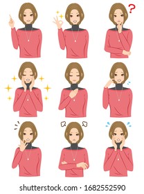 llustration of female facial expression set.