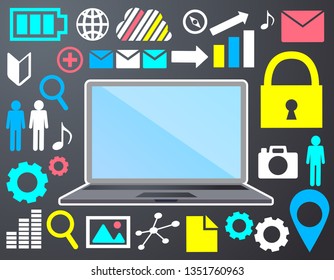 llustration of flat design personal computer and image of cloud server and the Internet