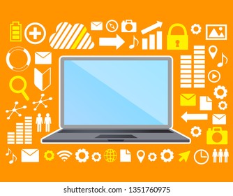 llustration of flat design personal computer and image of cloud server and the Internet