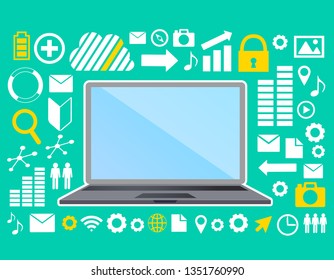 llustration of flat design personal computer and image of cloud server and the Internet