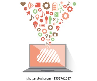 llustration of flat design personal computer and image of cloud server and the Internet