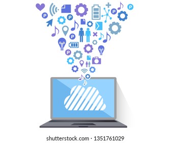 llustration of flat design personal computer and image of cloud server and the Internet